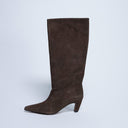Topshop Nelly real suede pointed toe slouch boot in chocolate