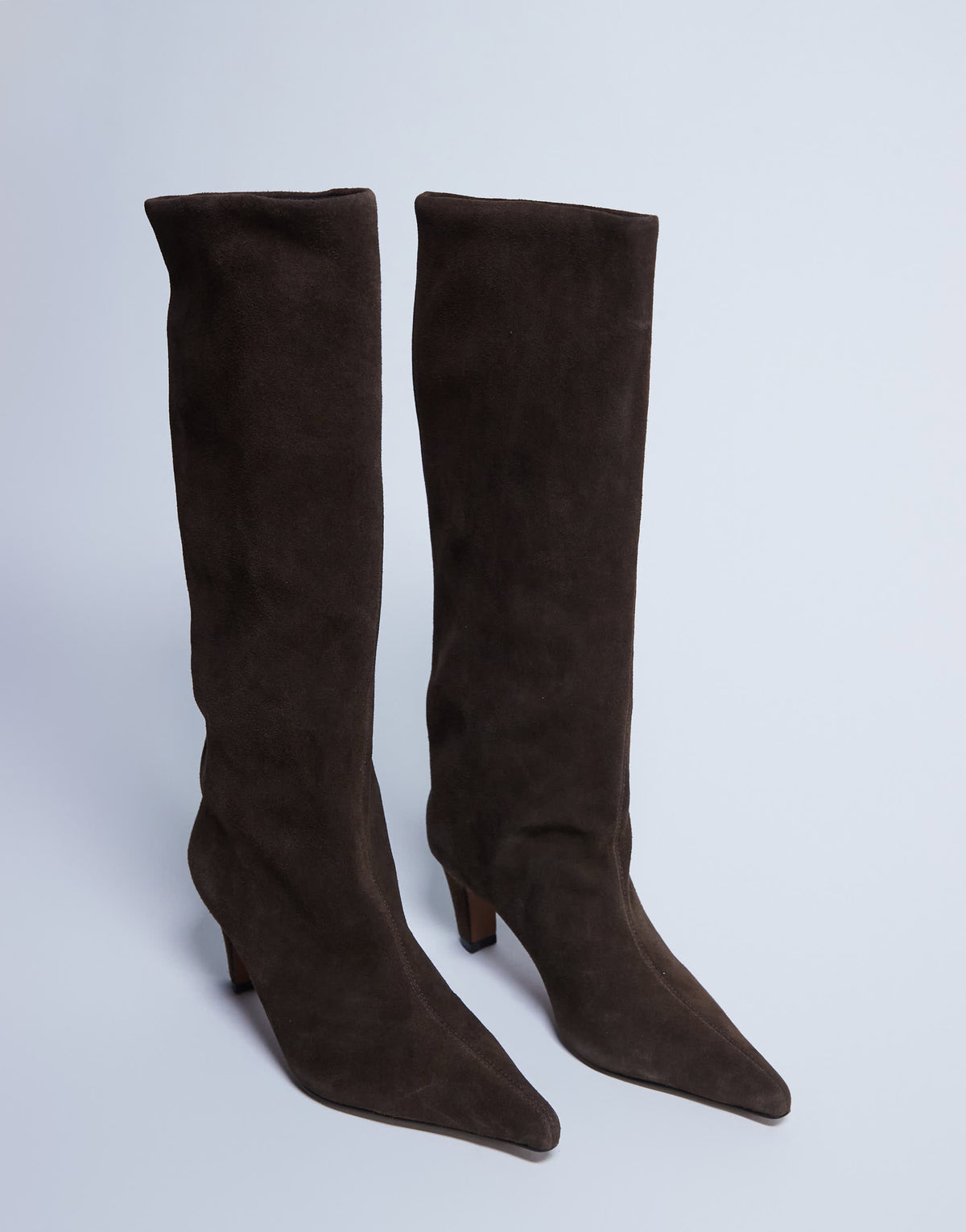 Topshop Nelly real suede pointed toe slouch boot in chocolate