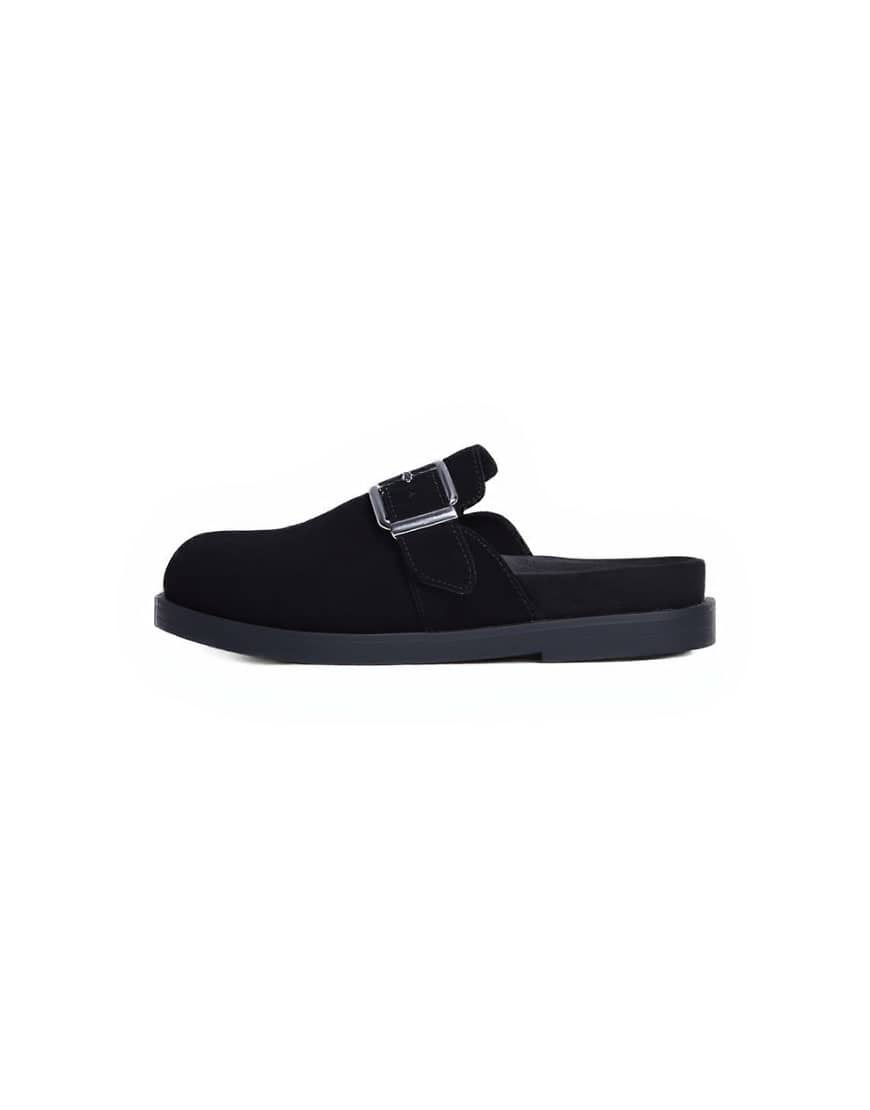 Topshop Amy slip on mule with buckle in black hair on real leather