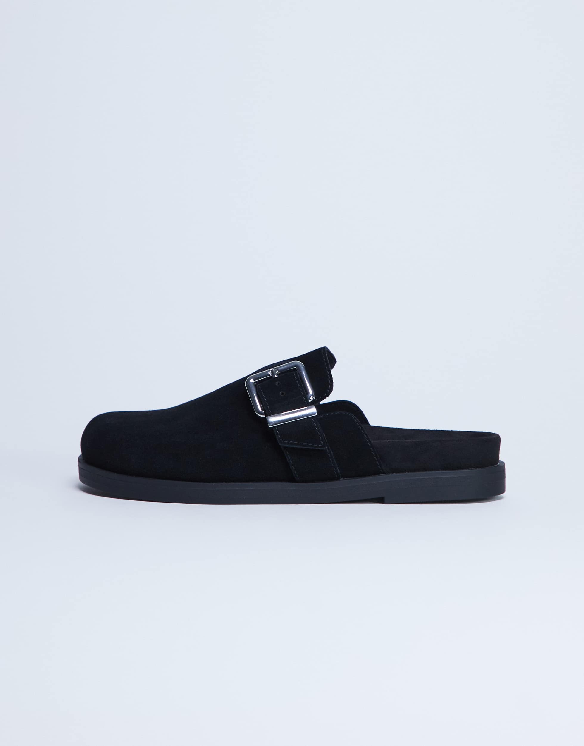 Topshop Amy slip on mule with buckle in black hair on real leather