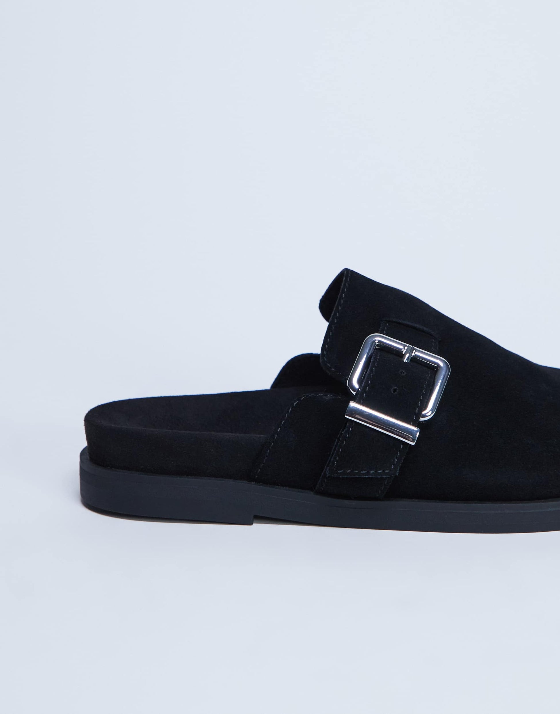 Topshop Amy slip on mule with buckle in black hair on real leather