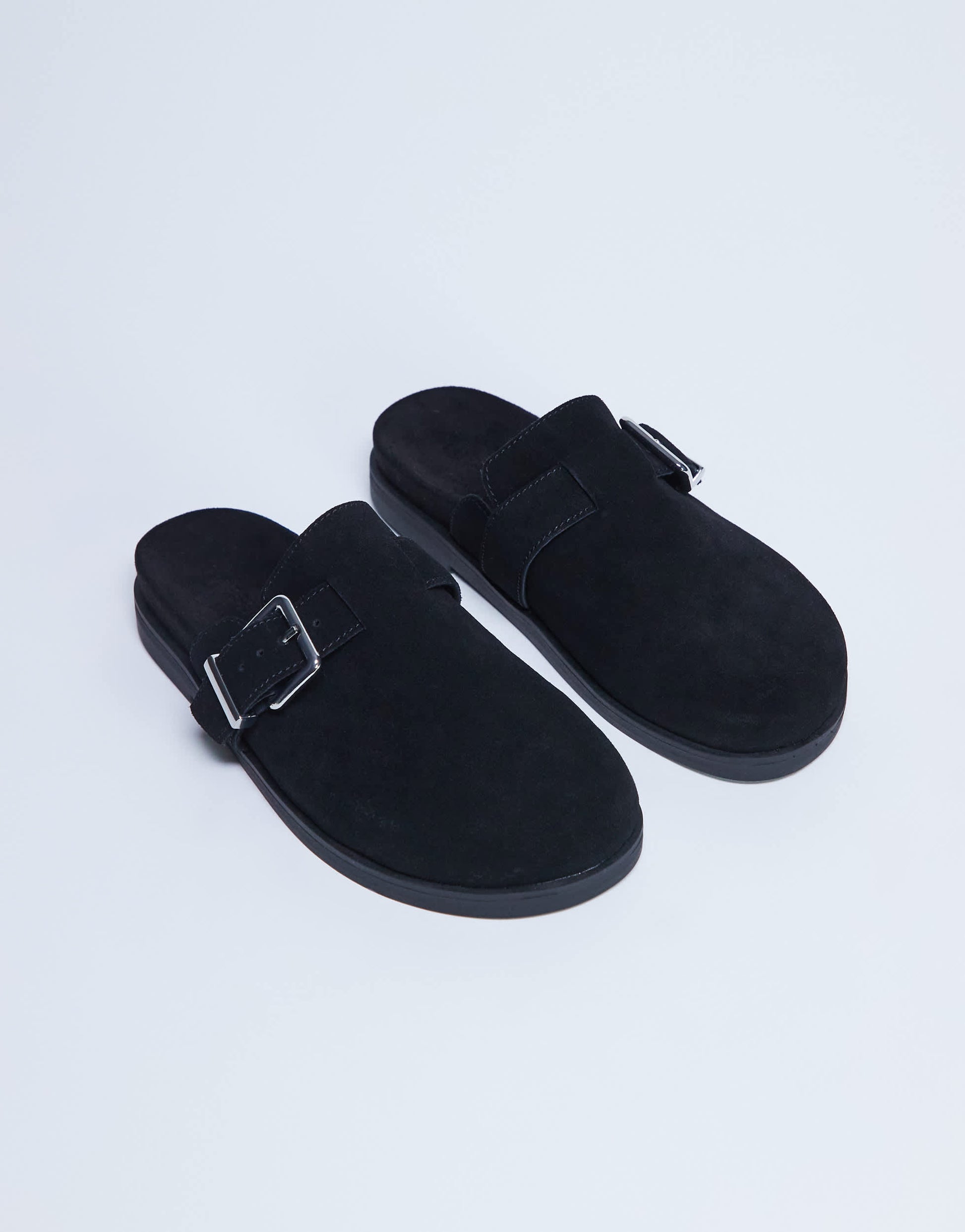 Topshop Amy slip on mule with buckle in black hair on real leather