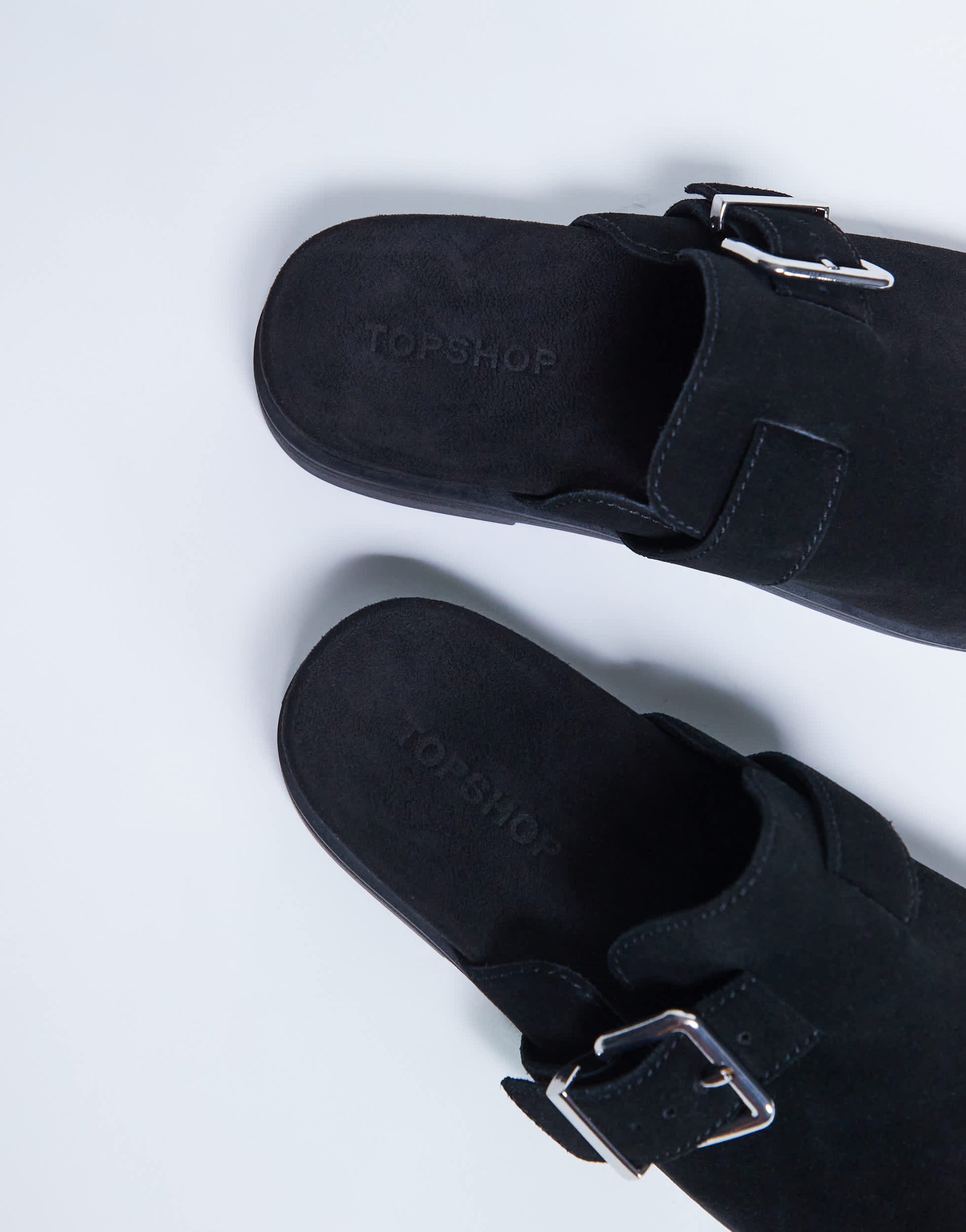 Topshop Amy slip on mule with buckle in black hair on real leather
