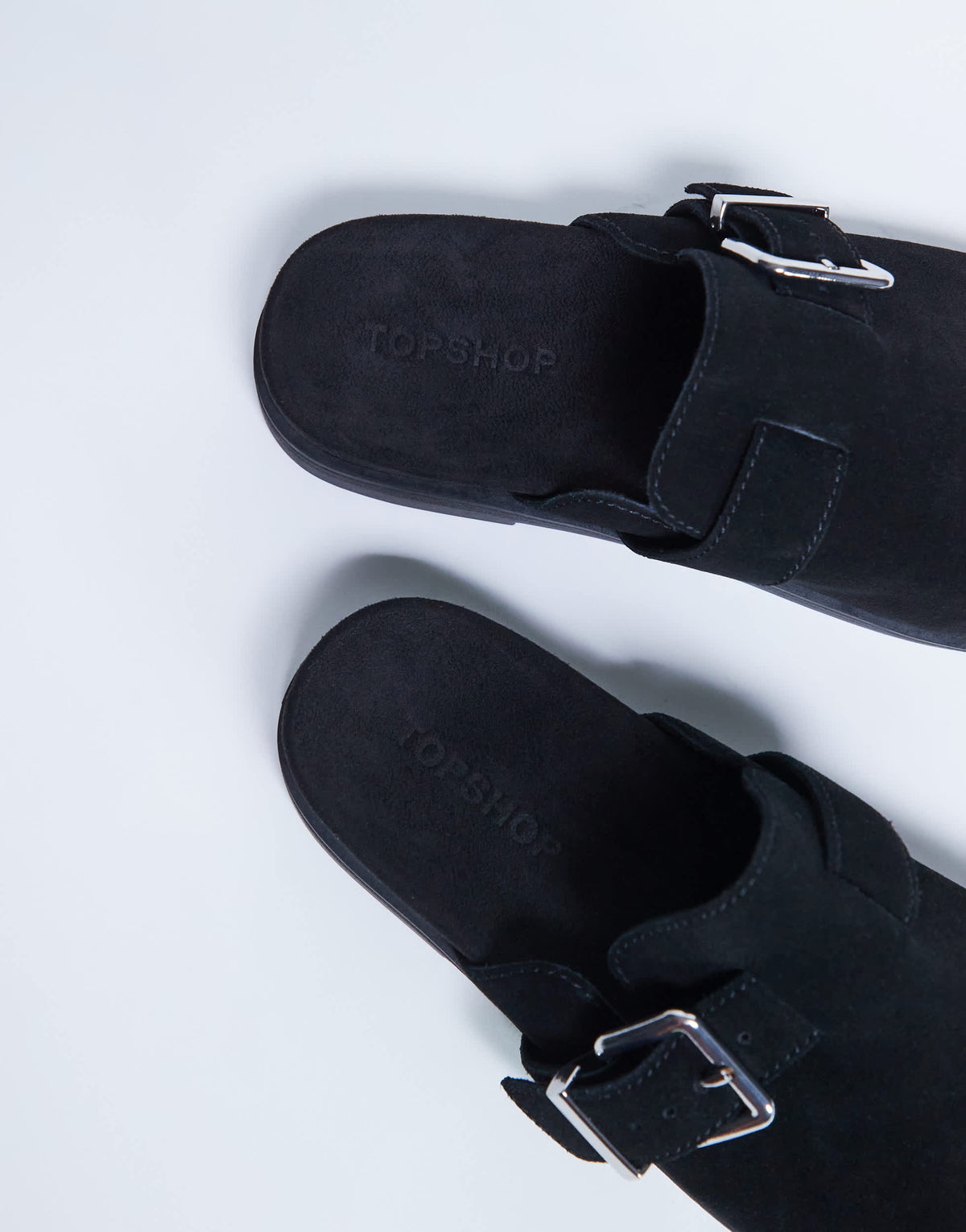 Topshop Amy slip on mule with buckle in black hair on real leather