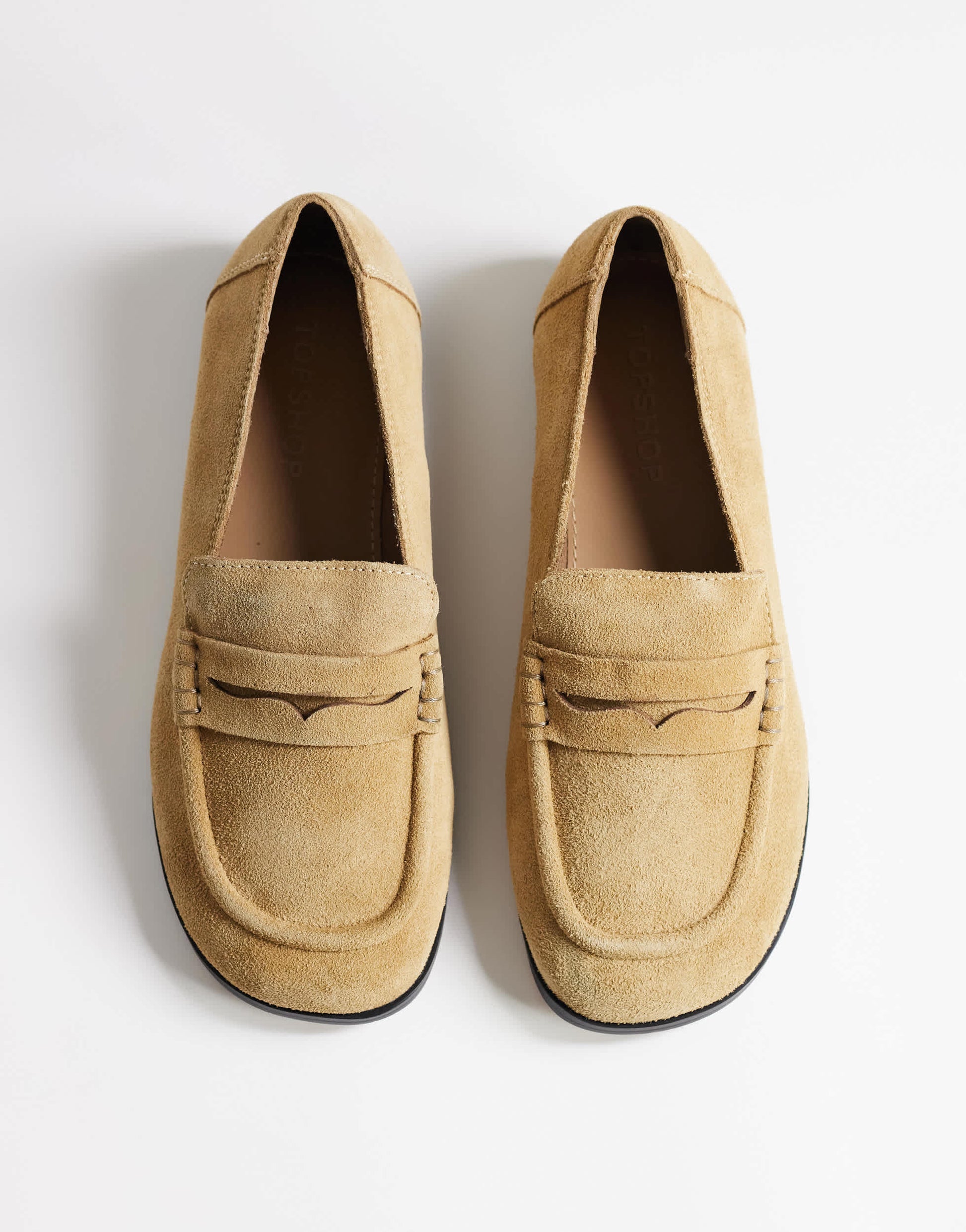 Topshop Charlie real suede flat loafer in camel 
