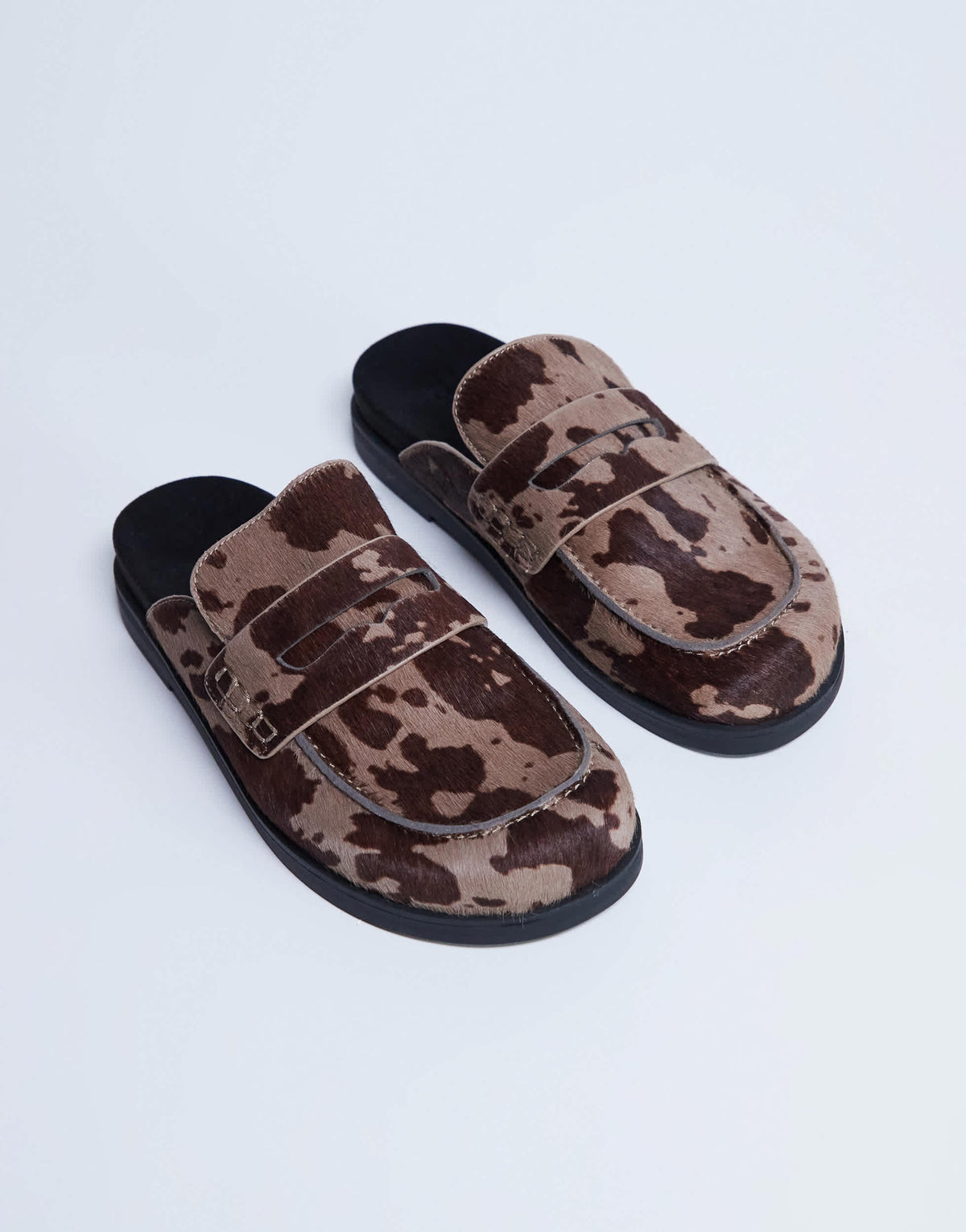 Topshop Addie mule loafer in cow print hair on real leather