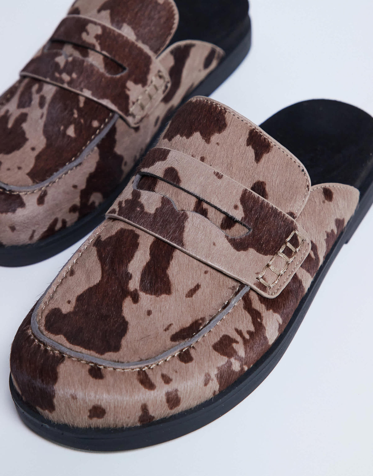 Topshop Addie mule loafer in cow print hair on real leather