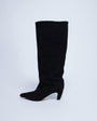 Topshop Nelly real suede pointed toe slouch boot in black