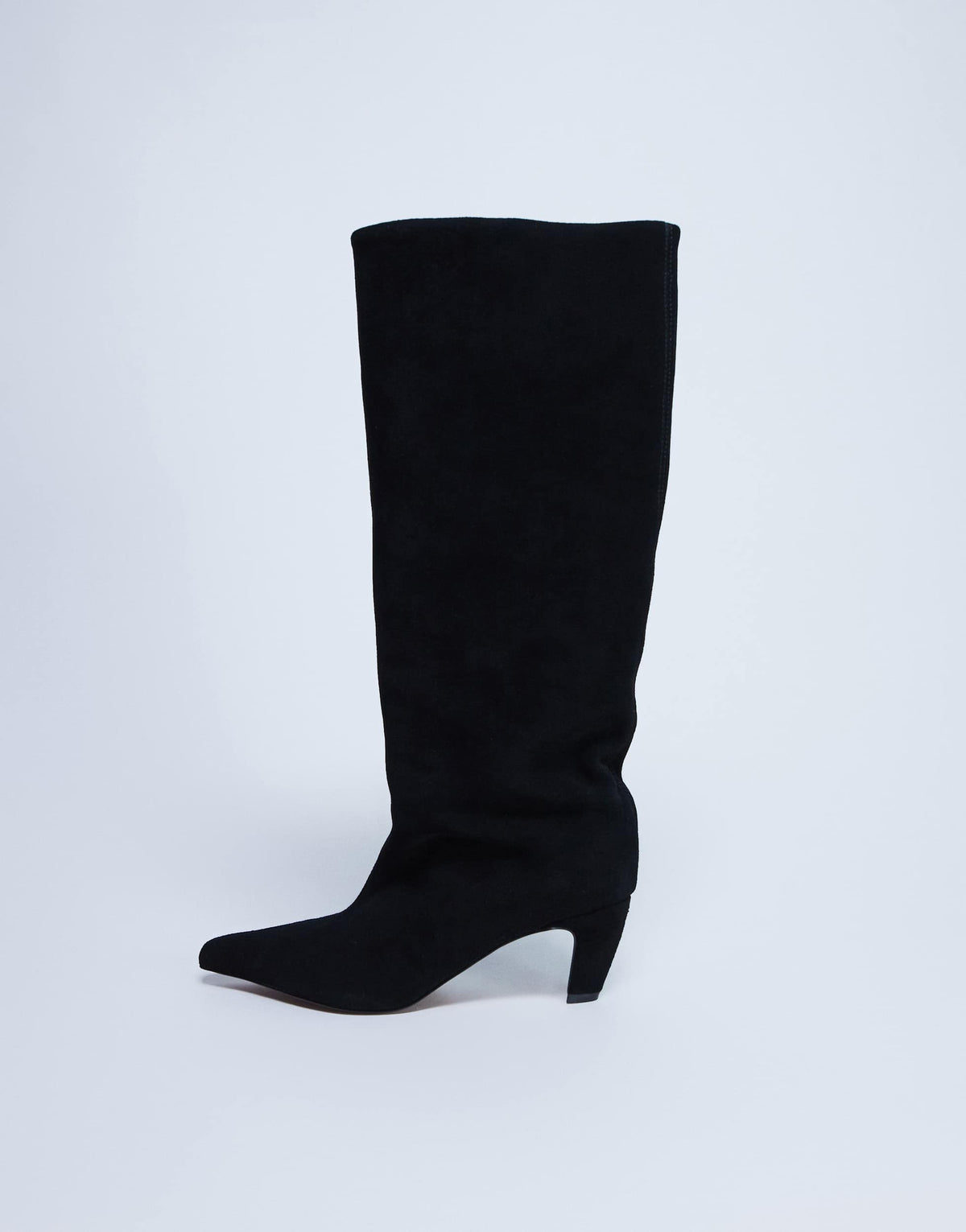 Topshop Nelly real suede pointed toe slouch boot in black