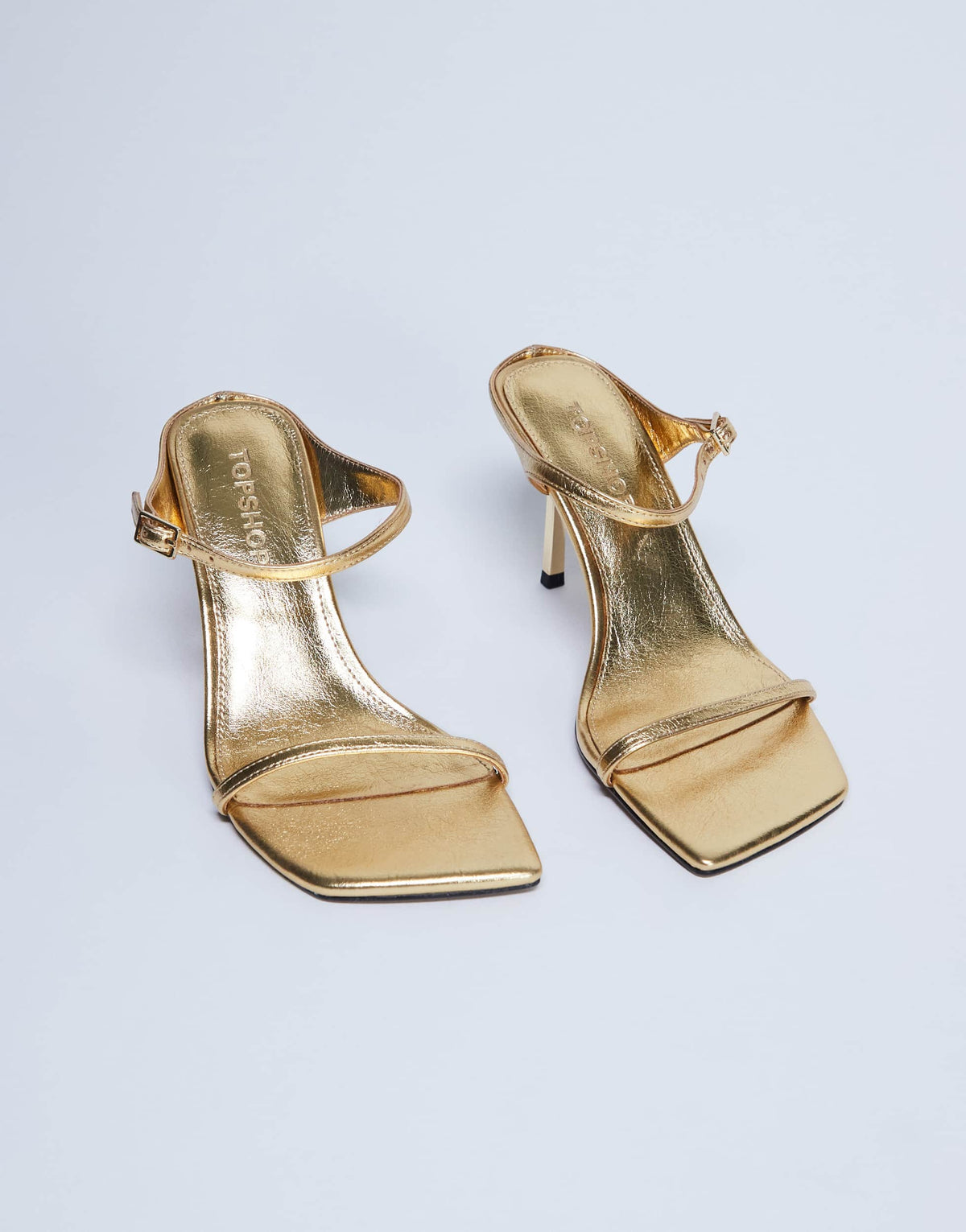 Topshop Sally 2 part metal high heeled sandal in gold