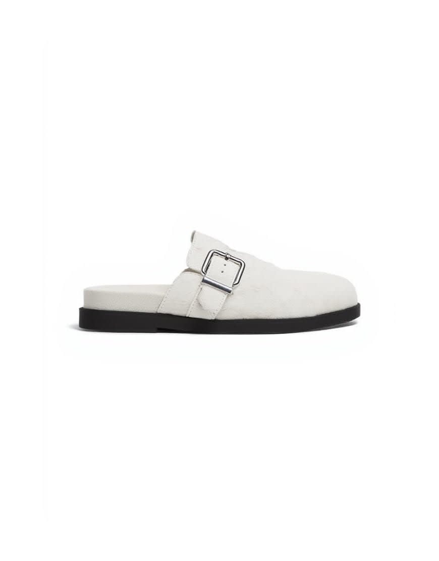 Topshop Amy slip on mule with buckle in neutral hair on real leather