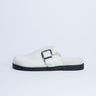 Topshop Amy slip on mule with buckle in neutral hair on real leather