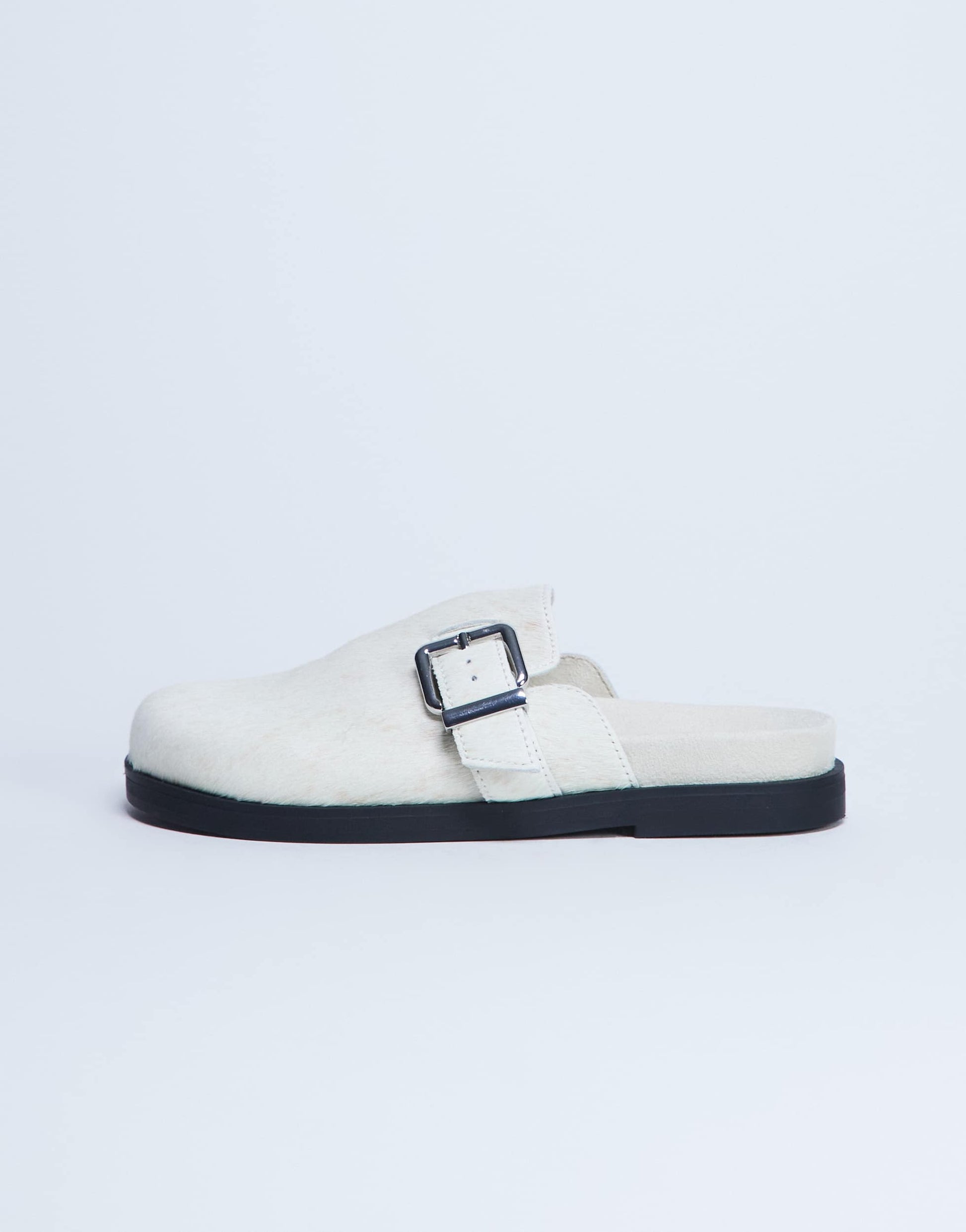 Topshop Amy slip on mule with buckle in neutral hair on real leather