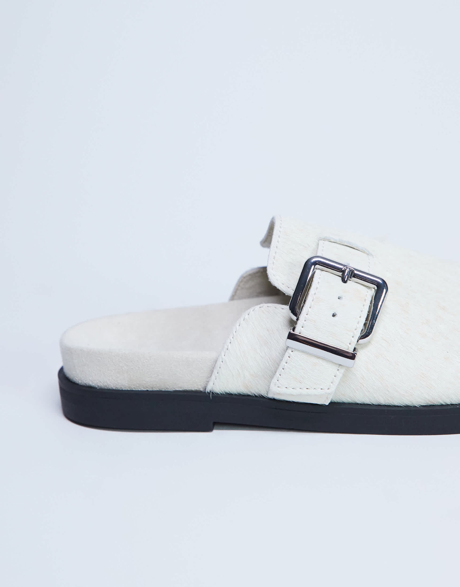 Topshop Amy slip on mule with buckle in neutral hair on real leather