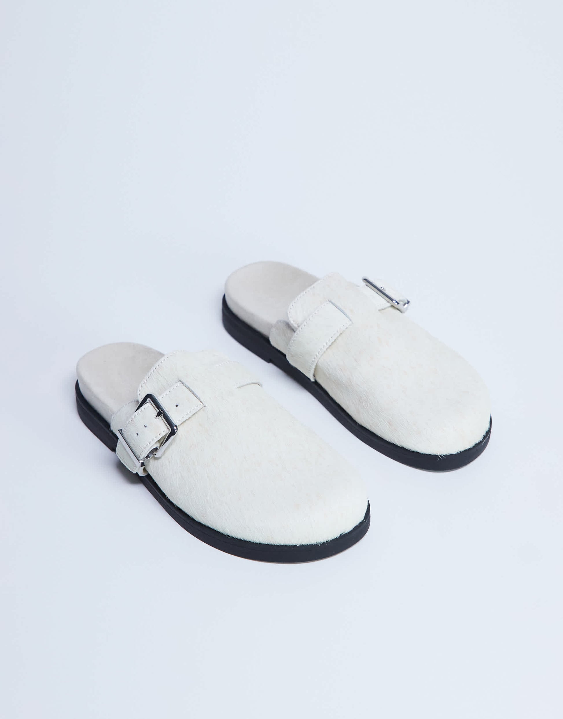 Topshop Amy slip on mule with buckle in neutral hair on real leather
