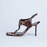 Topshop Sandy toe thong heeled sandal in brown cow print hair on real leather