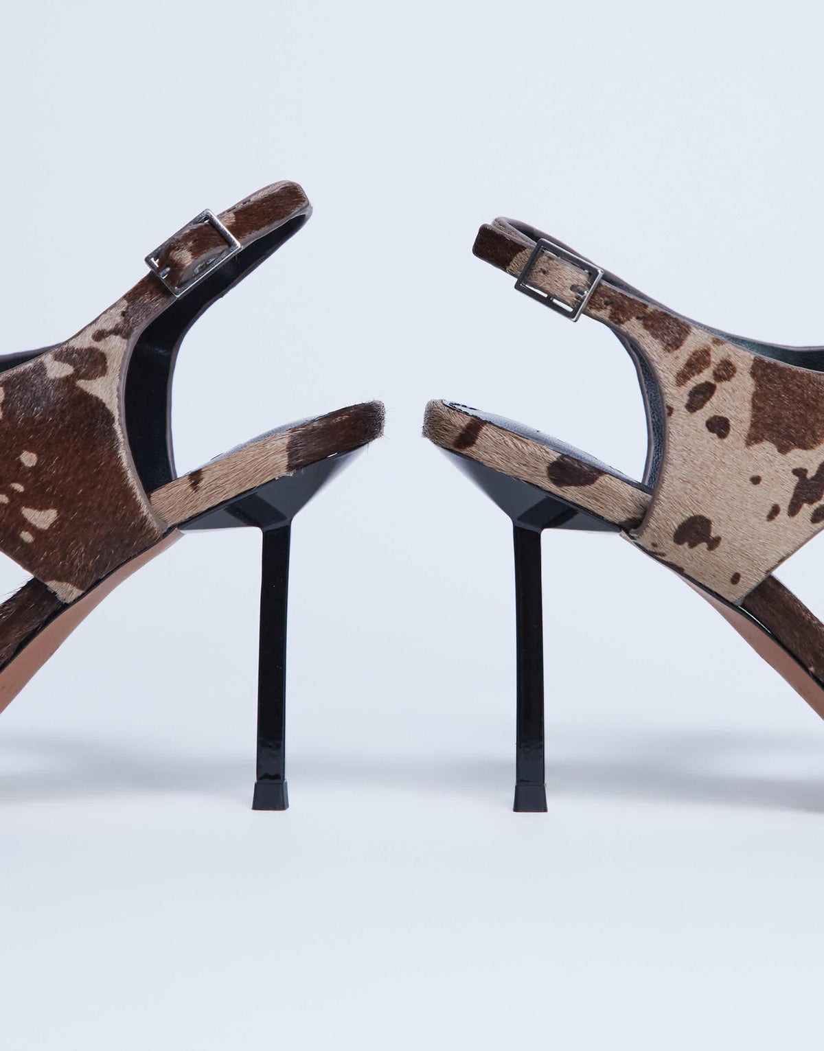 Topshop Sandy hair on real leather toe thong high heeled sandal in brown cow print