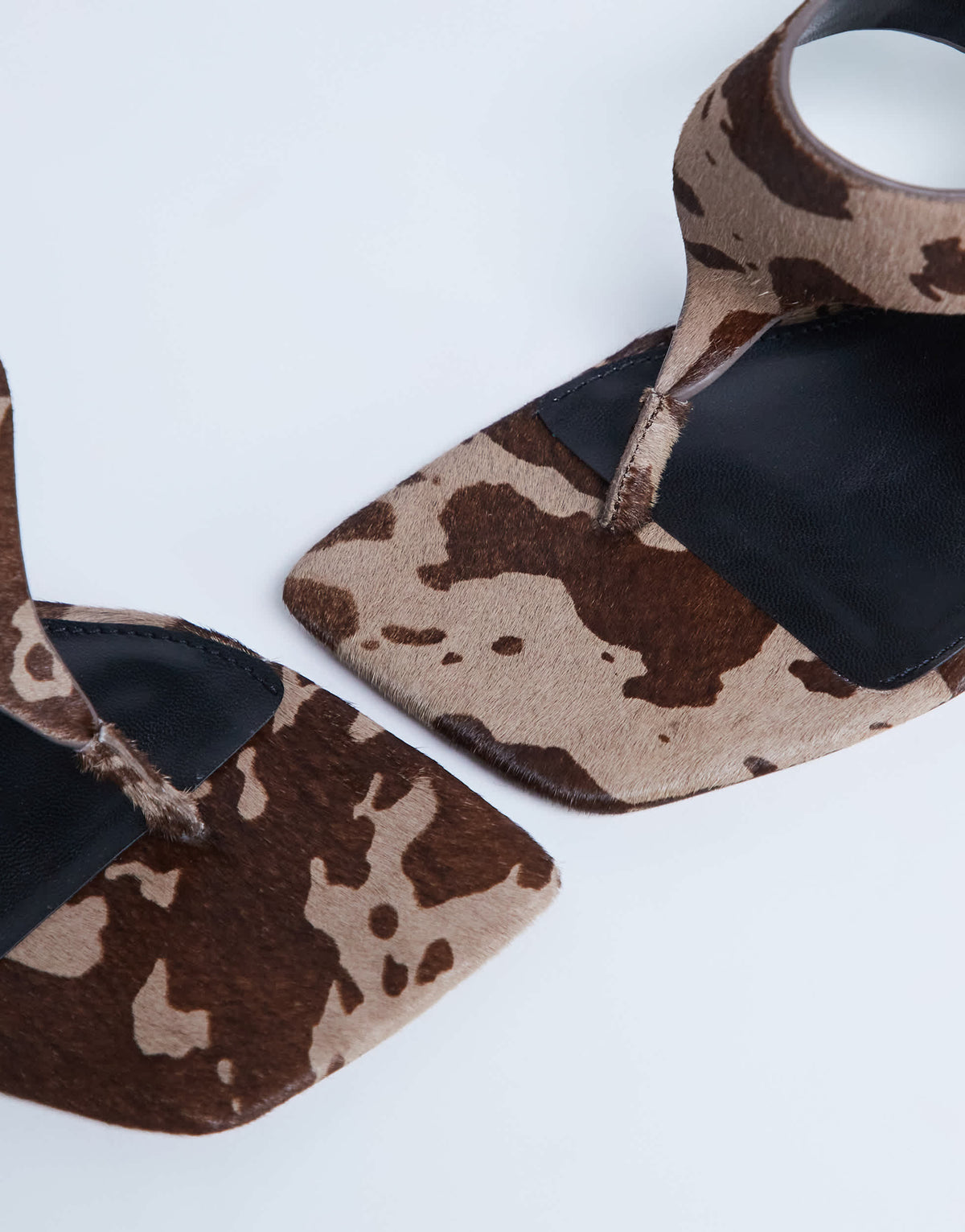 Topshop Sandy hair on real leather toe thong high heeled sandal in brown cow print