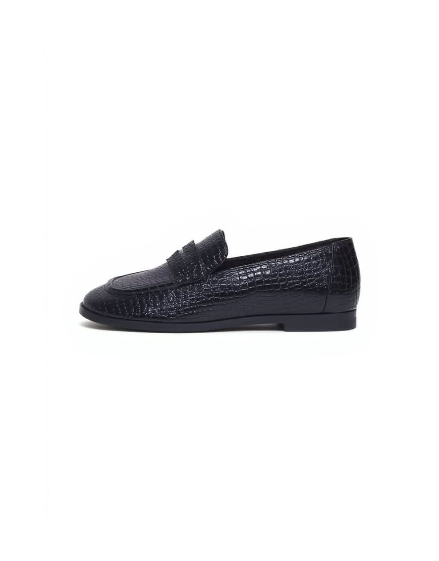 Topshop Charlie flat loafer in black lizard