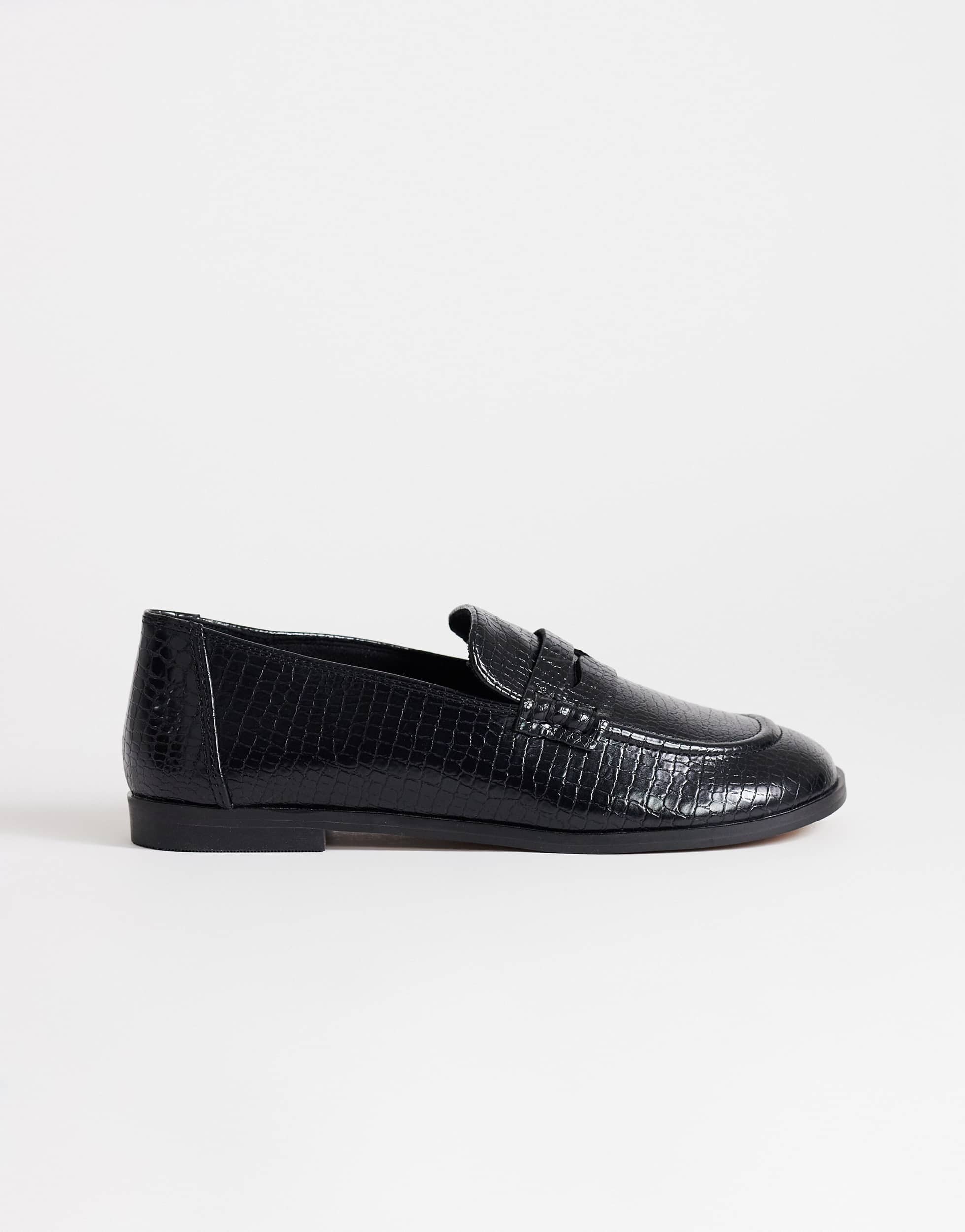 Topshop Charlie flat loafer in black lizard