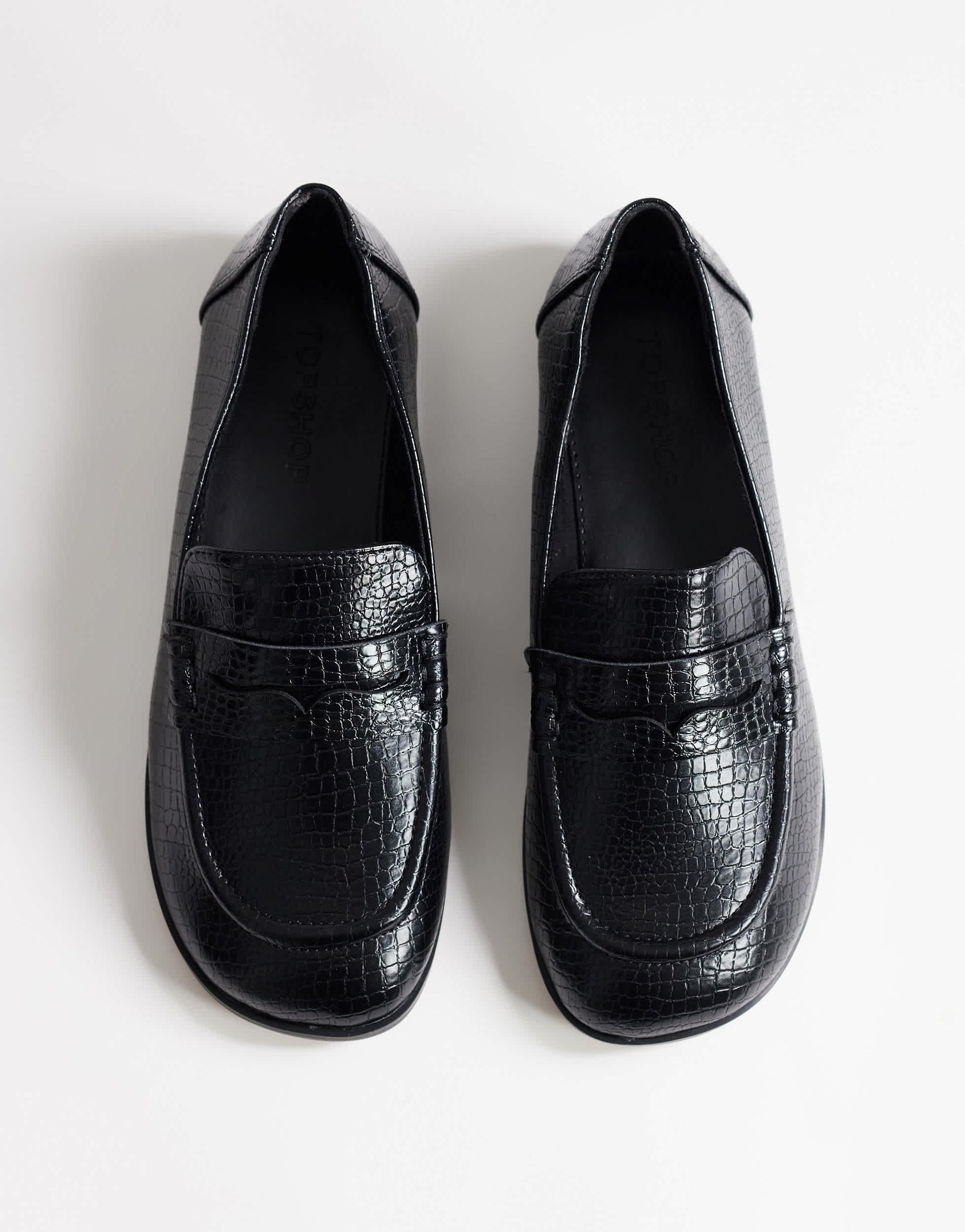 Topshop Charlie flat loafer in black lizard