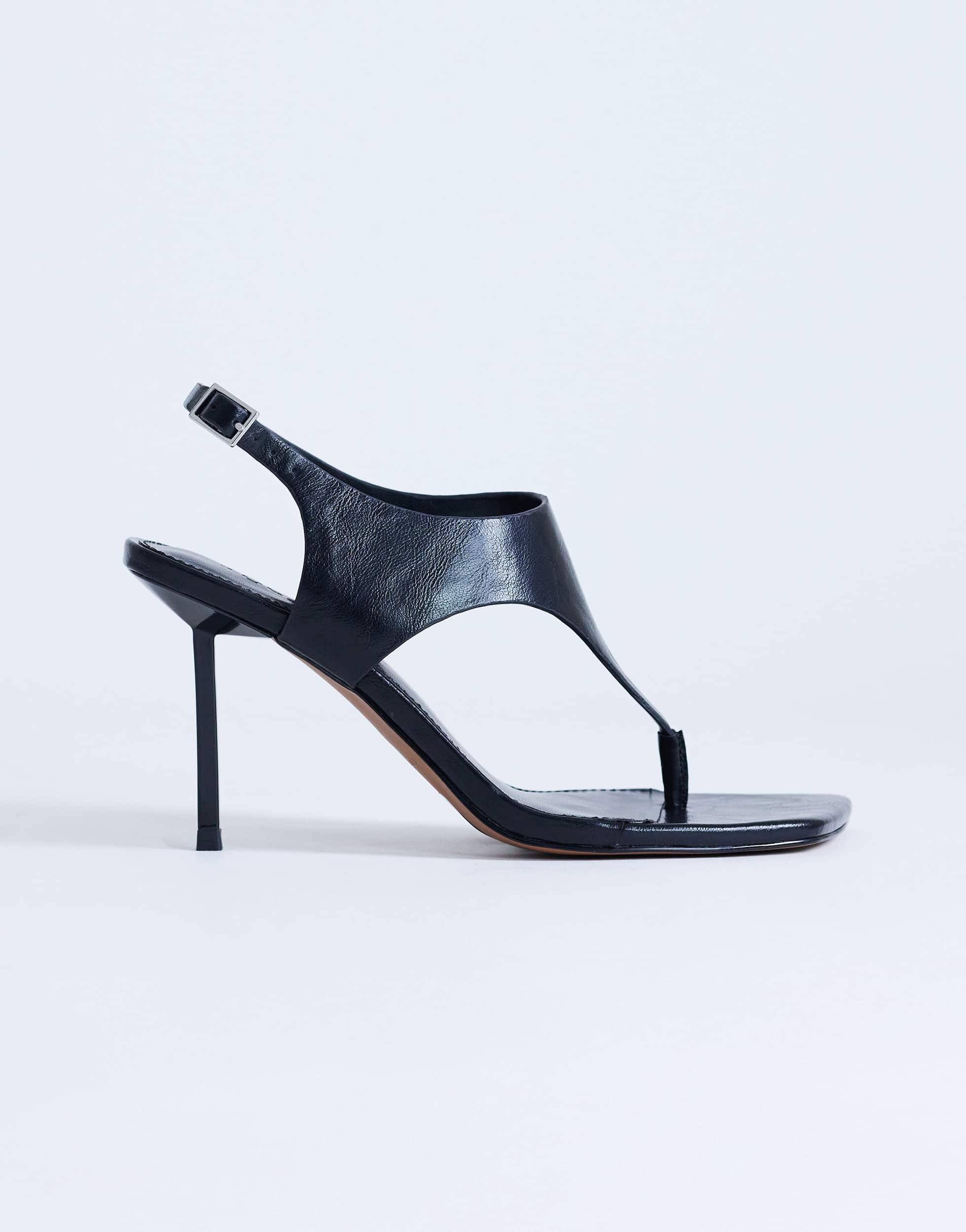 Topshop Sandy toe thong heeled sandal in black