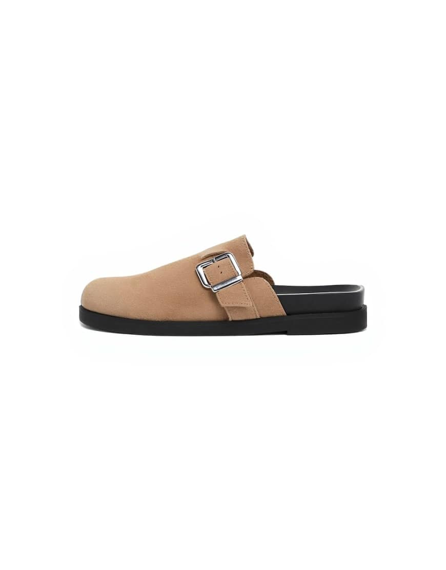 Topshop Amy slip on mule with buckle in beige hair on real leather