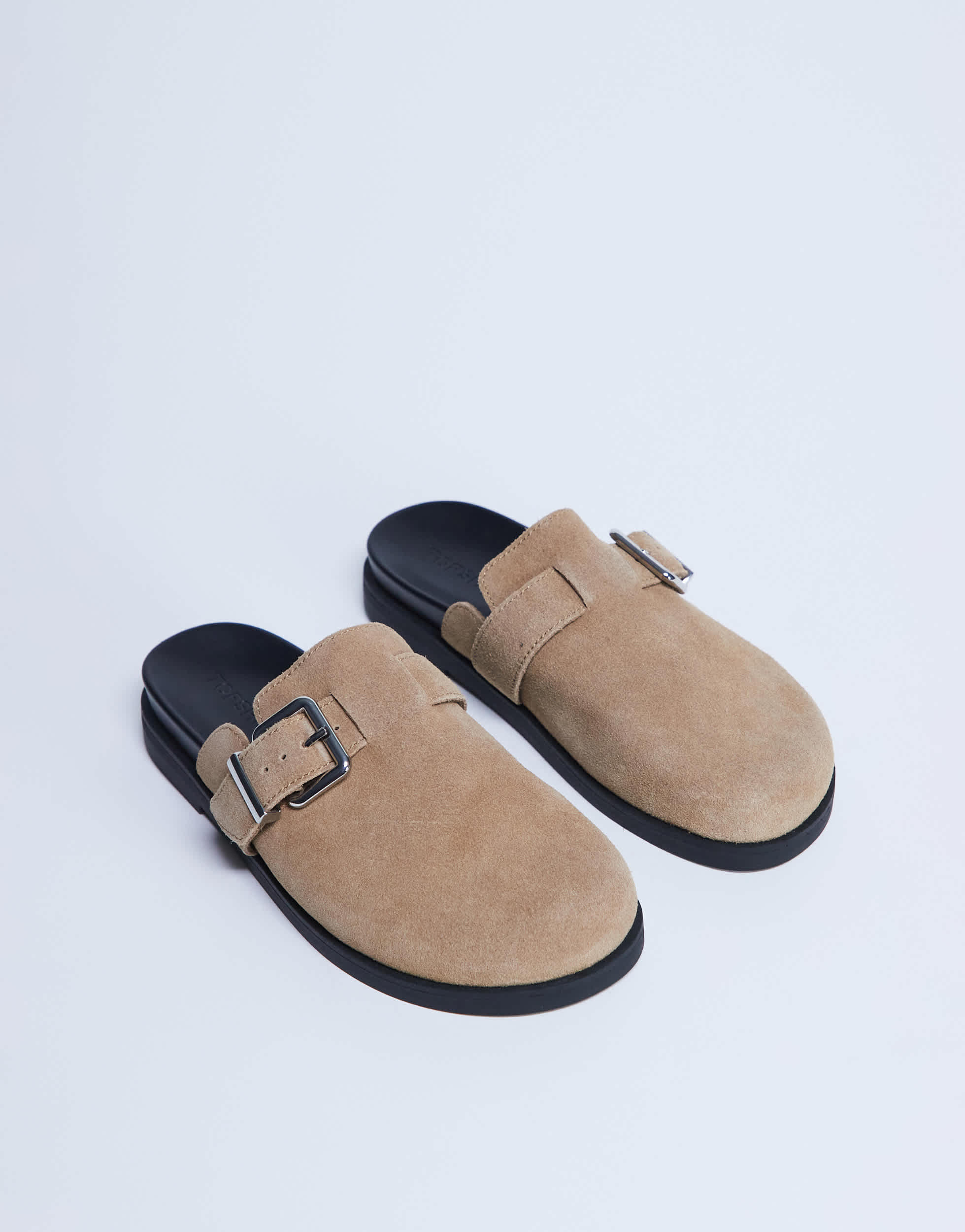 Topshop Amy slip on mule with buckle in beige hair on real leather