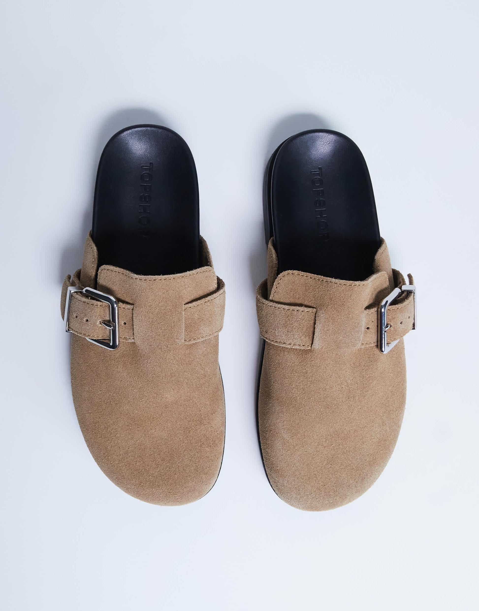 Topshop Amy slip on mule with buckle in beige hair on real leather