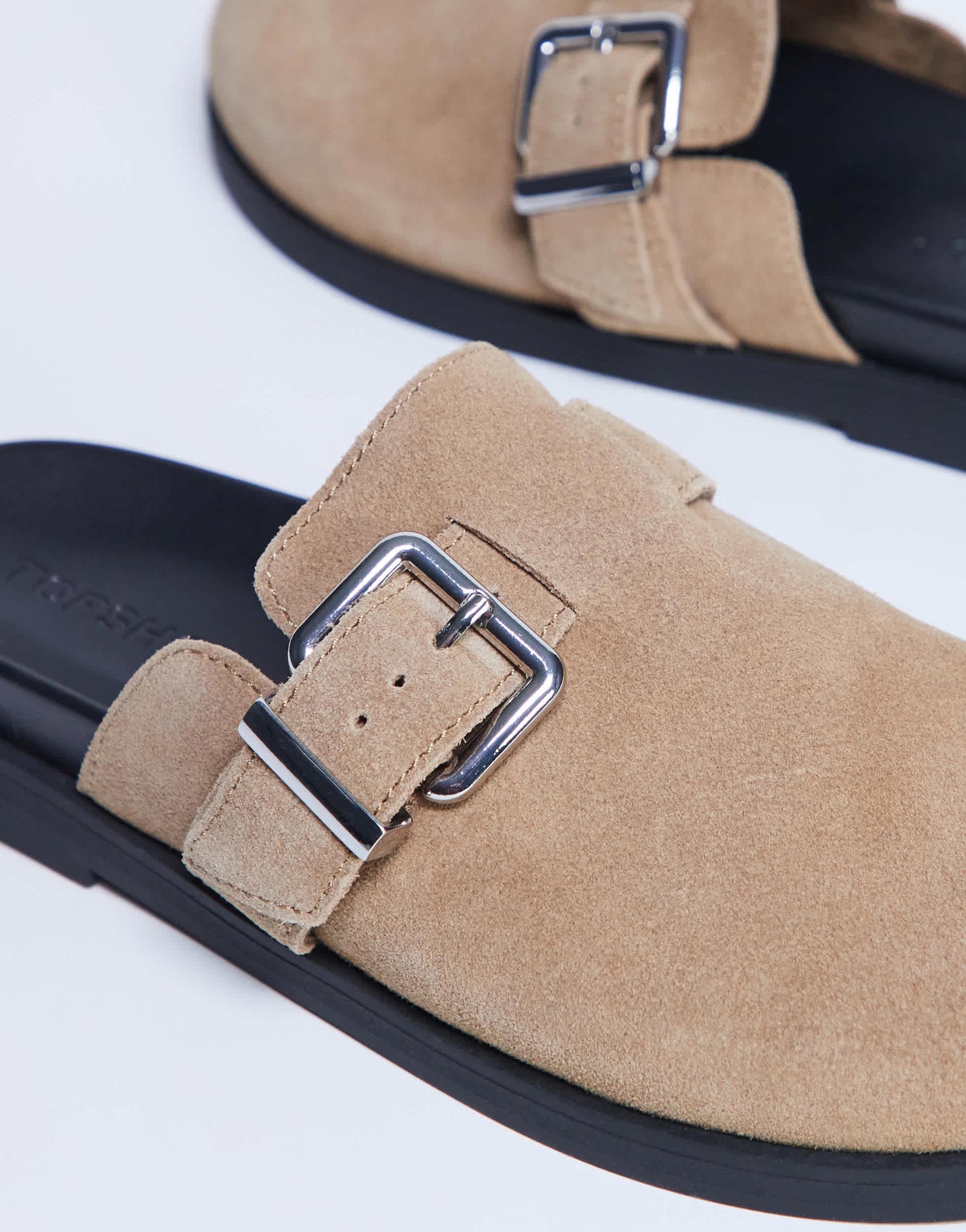 Topshop Amy slip on mule with buckle in beige hair on real leather