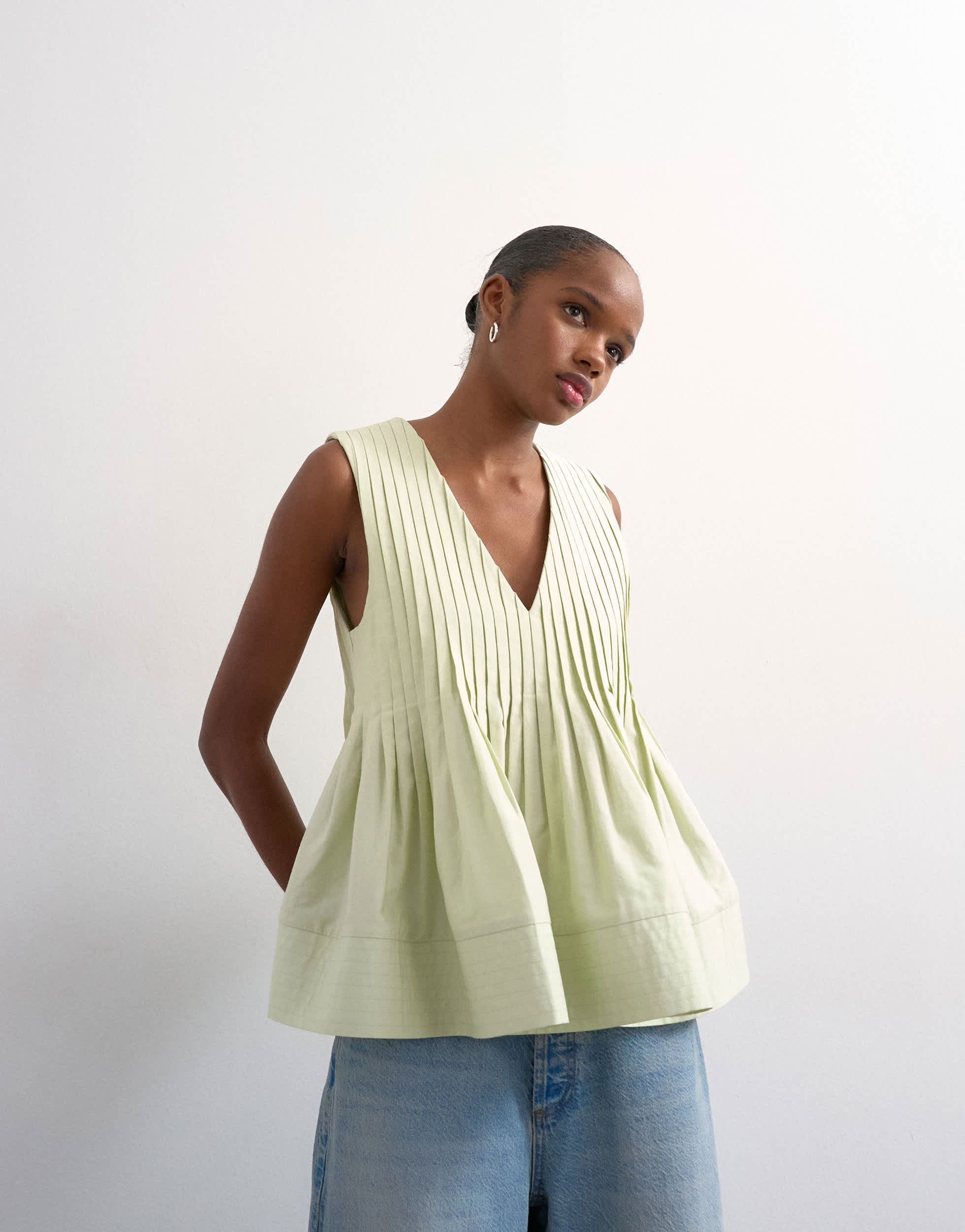 Topshop v neck pintuck detail a line top in mint
