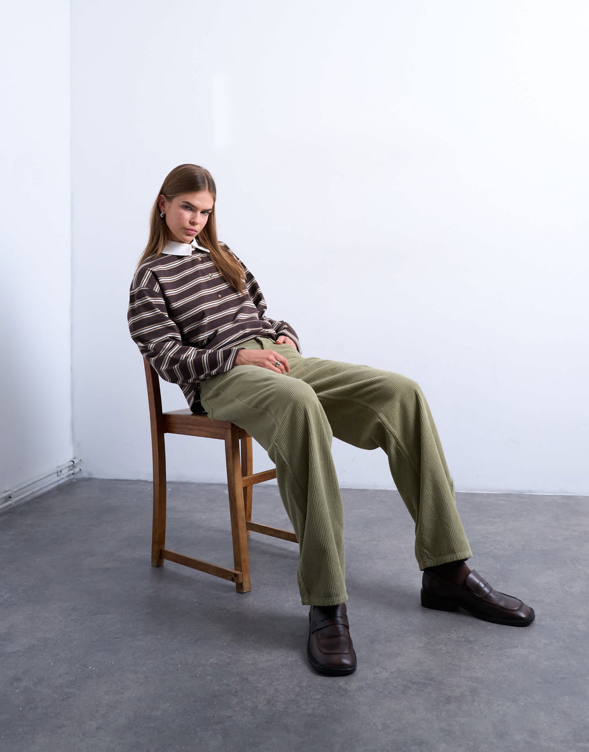 Topshop Cinch low rise jean in green cord