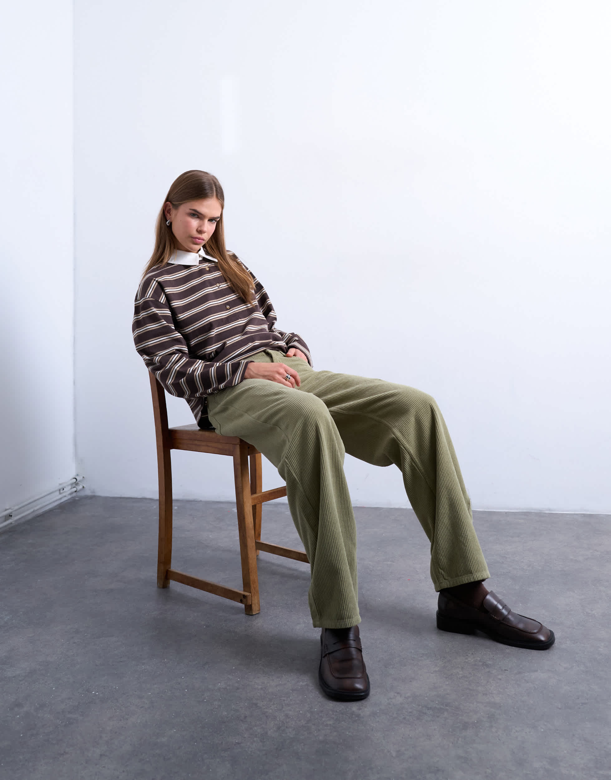 Topshop Cinch low rise jean in green cord