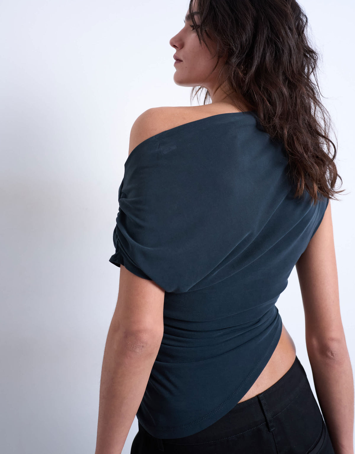 Topshop cupro ruched detail top in black