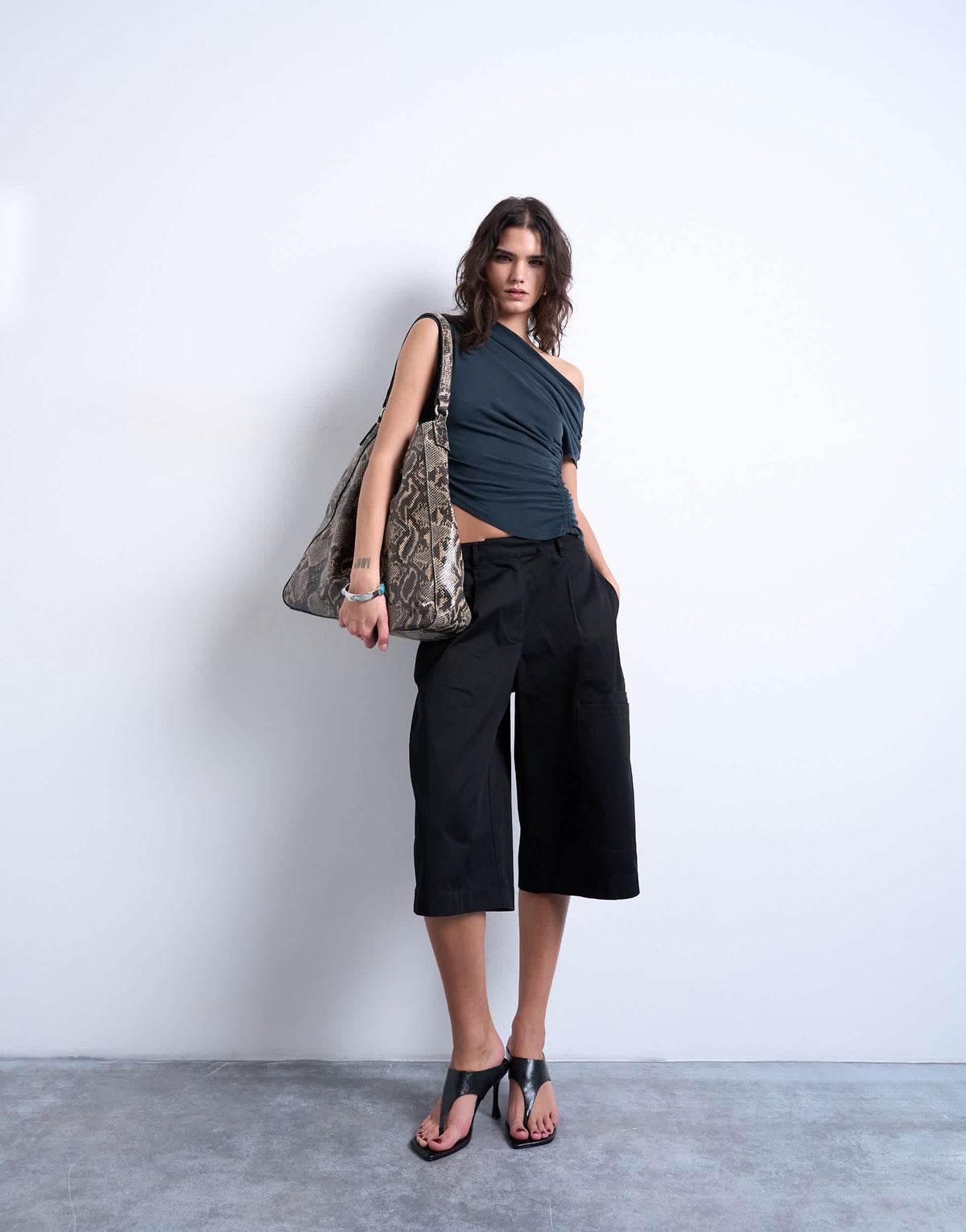 Topshop cupro ruched detail top in black