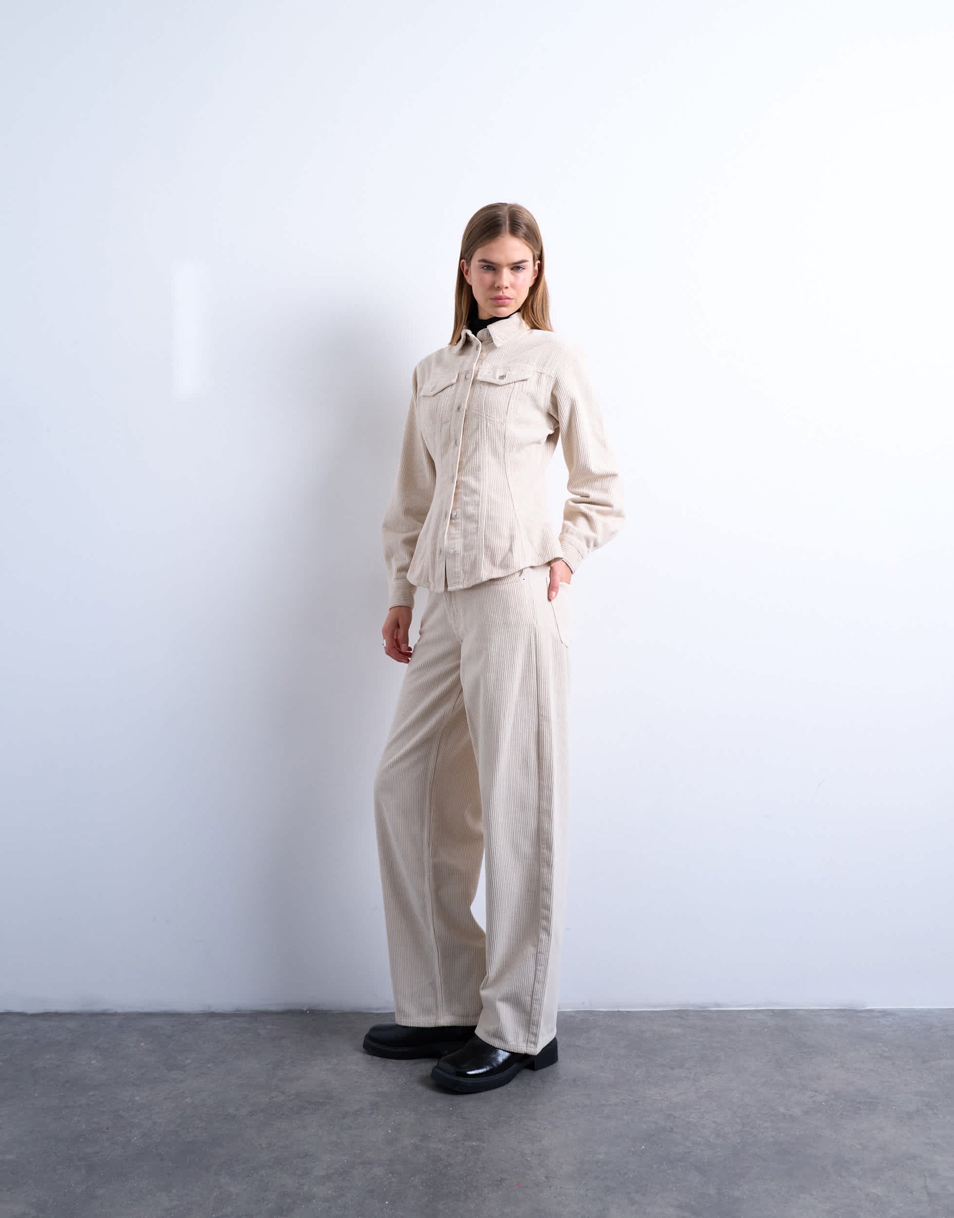Topshop Cinch low rise jean in pearl cord