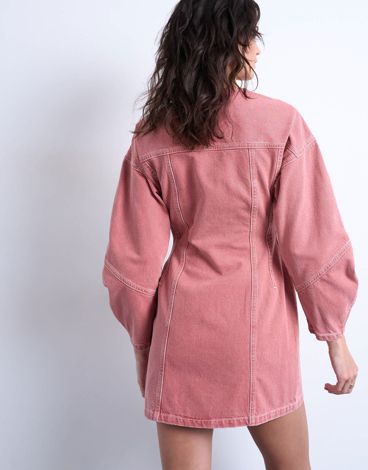Topshop denim high neck button through shirt dress in pink