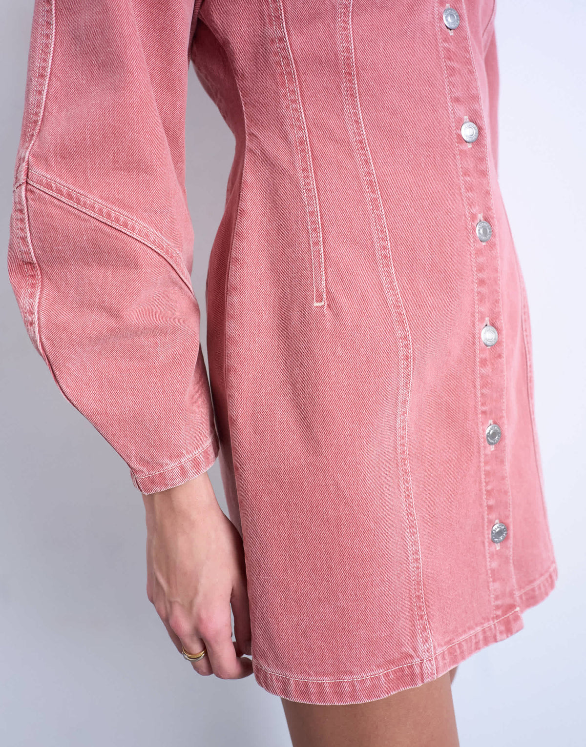 Topshop denim high neck button through shirt dress in pink