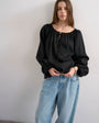 Topshop trapeze linen tie front blouse in black
