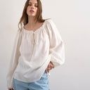 Topshop trapeze linen tie front blouse in white