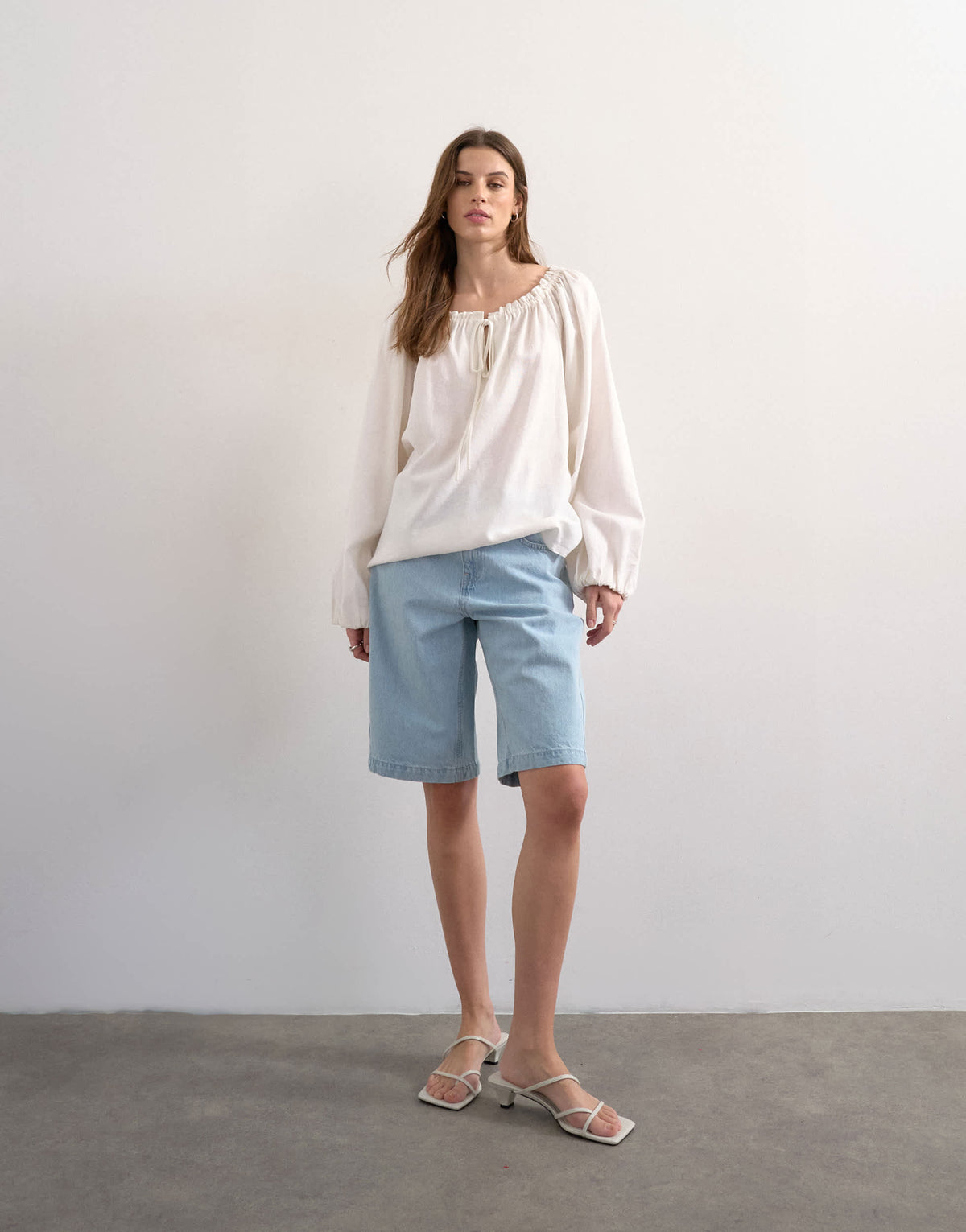 Topshop trapeze linen tie front blouse in white