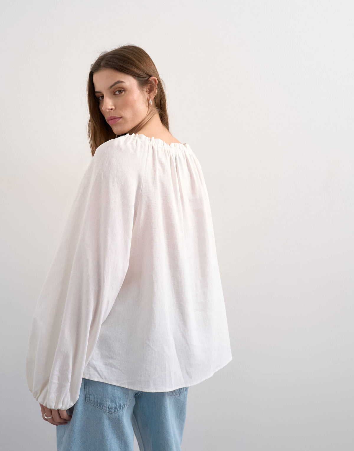 Topshop trapeze linen tie front blouse in white