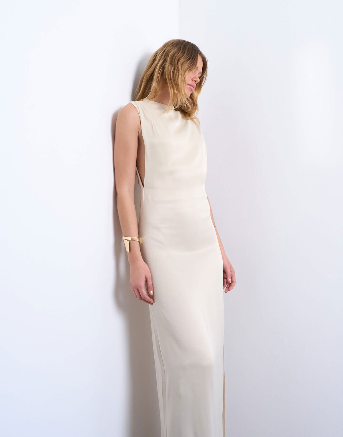 Topshop low armhole maxi occasion dress in oyster