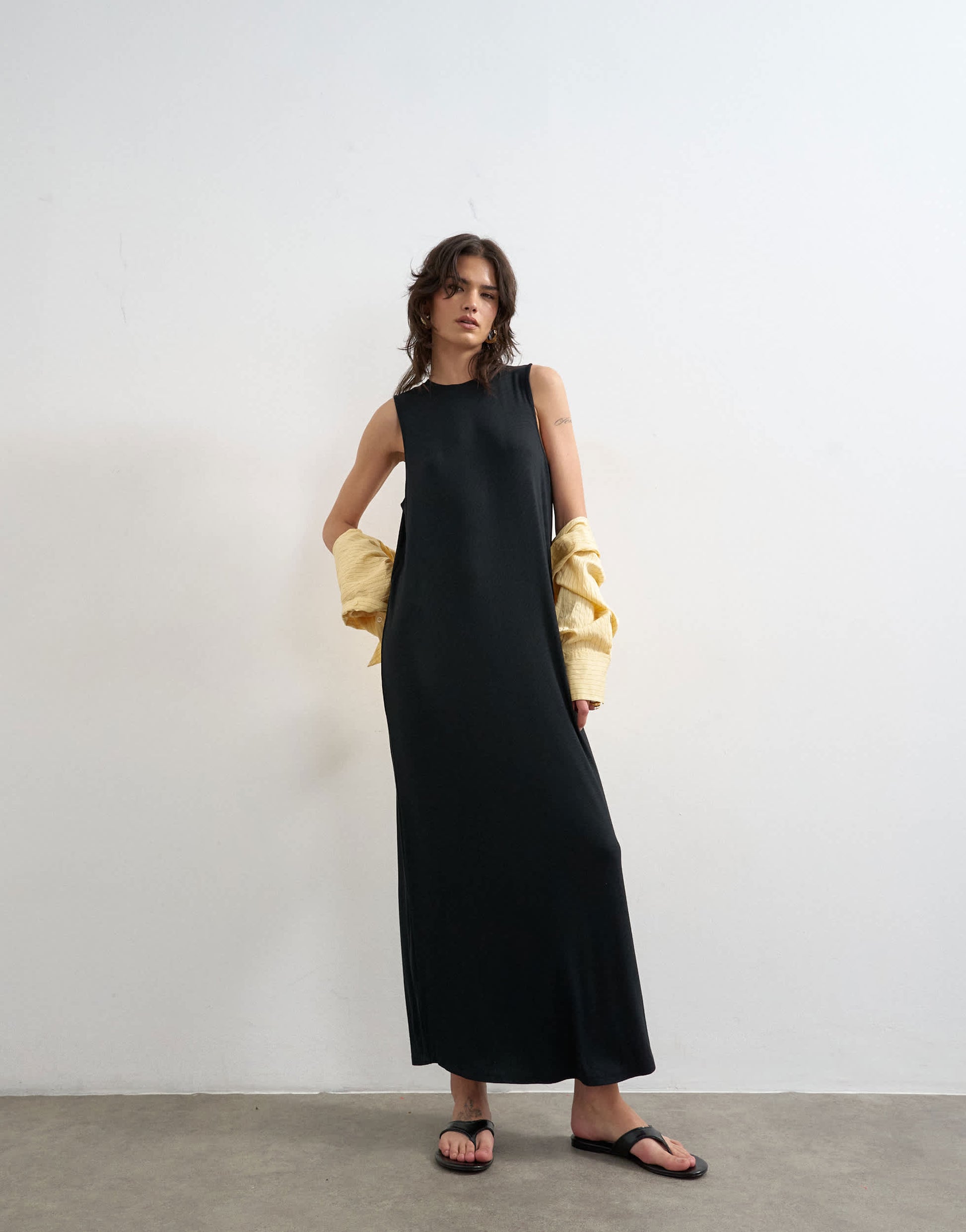 Topshop drop armhole rib maxi dress in black