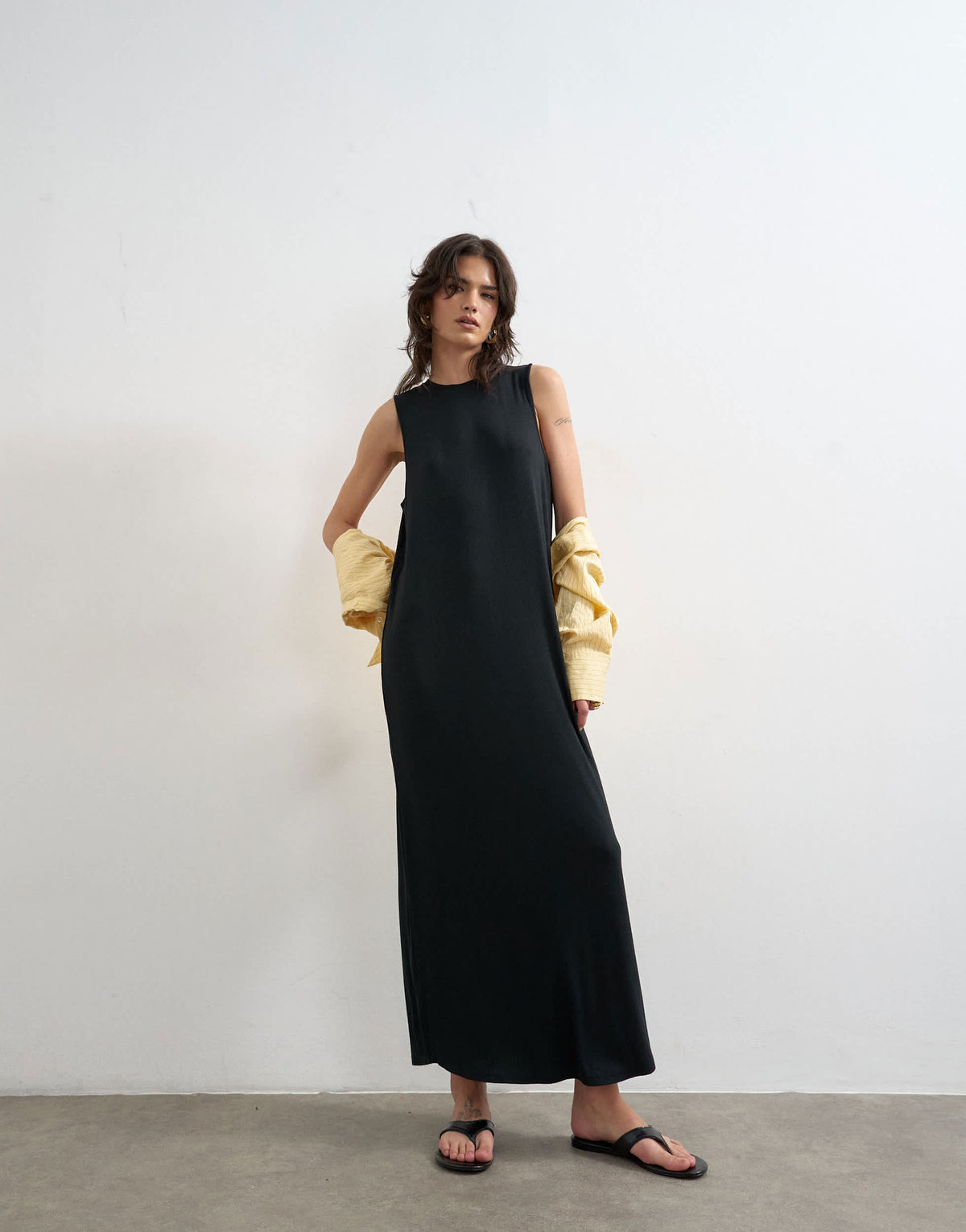 Topshop drop armhole rib maxi dress in black