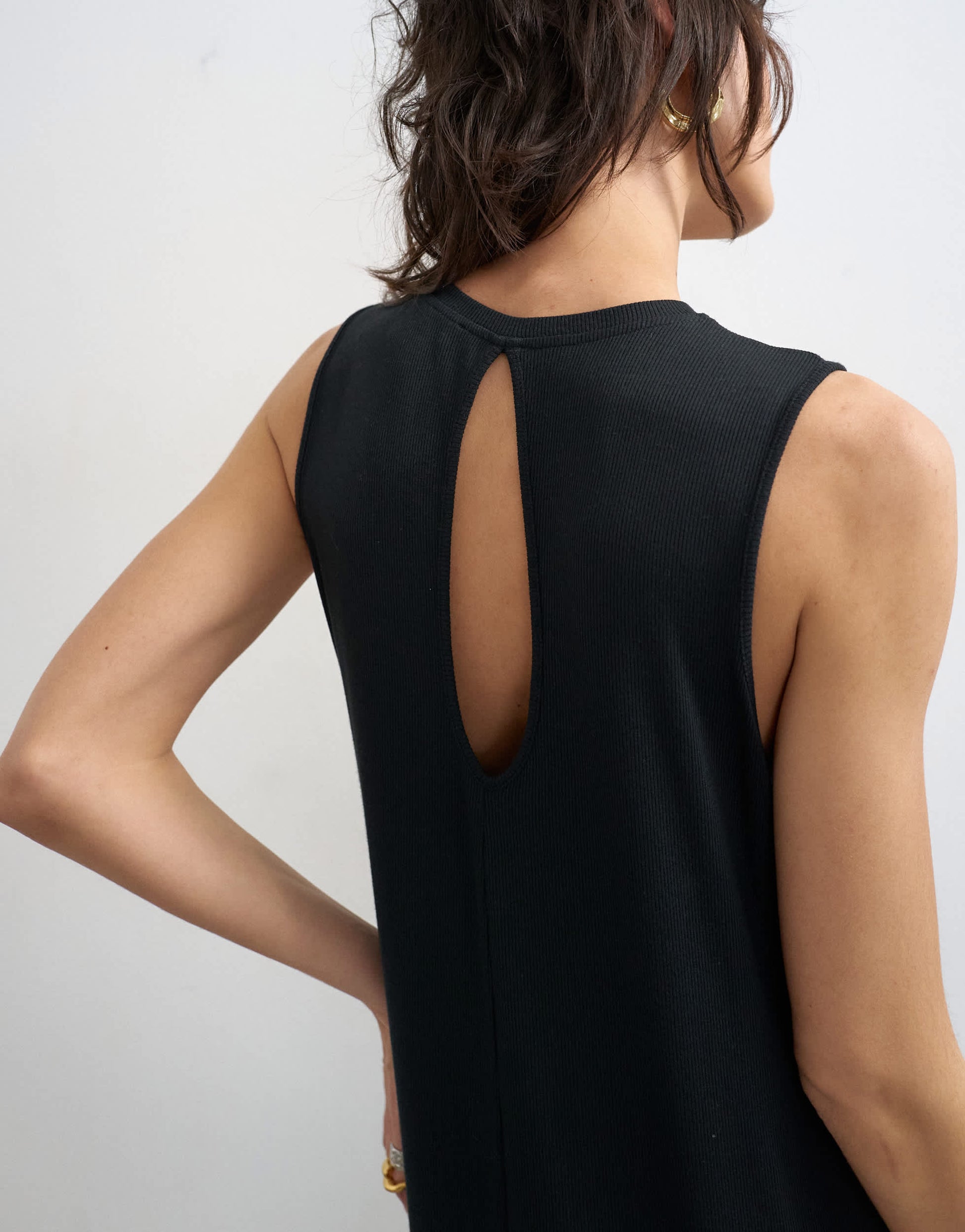 Topshop drop armhole rib maxi dress in black