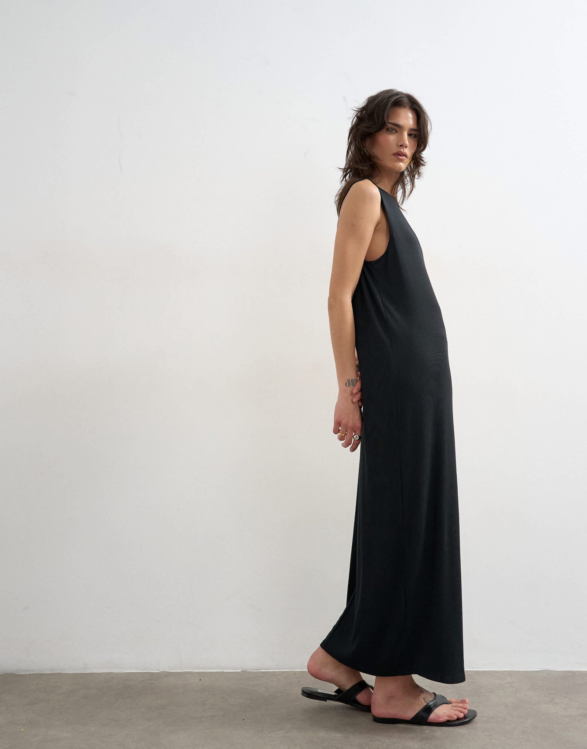 Topshop drop armhole rib maxi dress in black