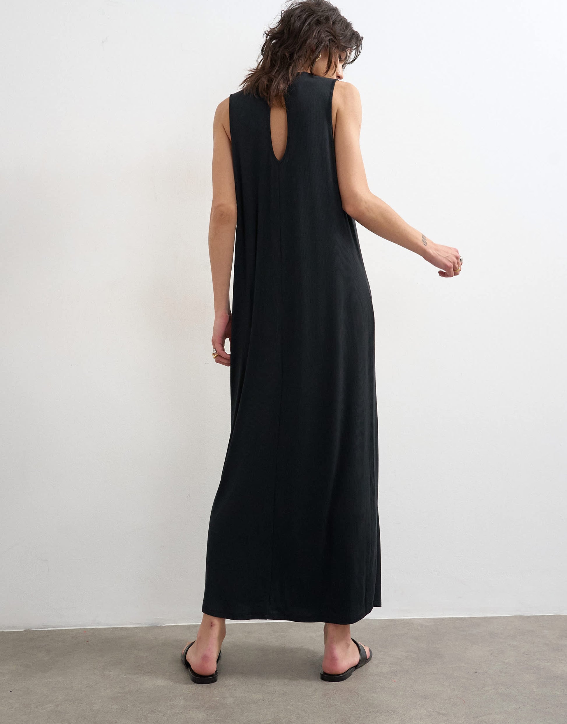 Topshop drop armhole rib maxi dress in black