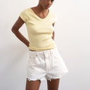 Topshop denim A-line short with rip in white