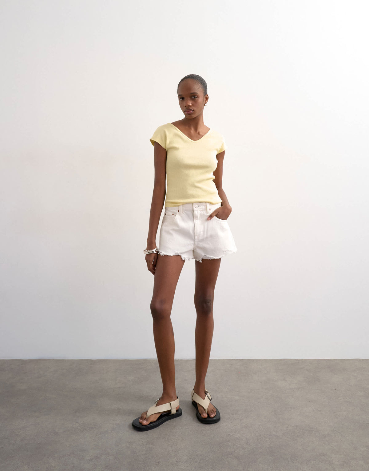 Topshop denim A-line short with rip in white